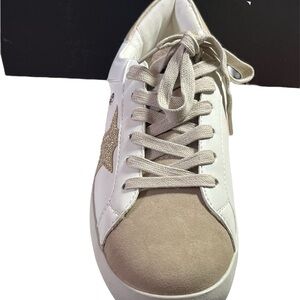 Women's White and Tan Sneakers